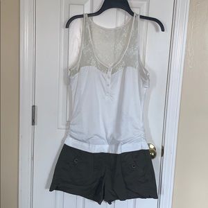 Cream and olive green shorts romper